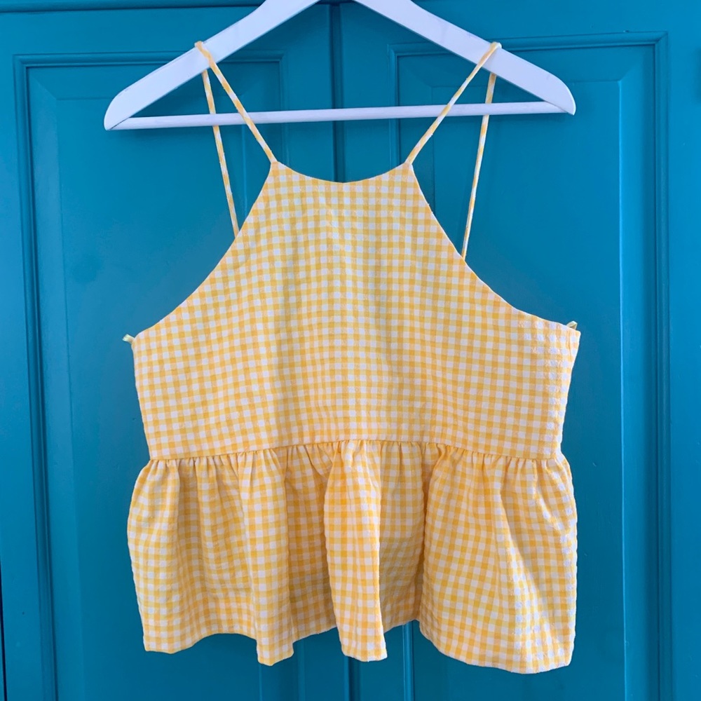 Zara Yellow Gingham Halter Top (S)